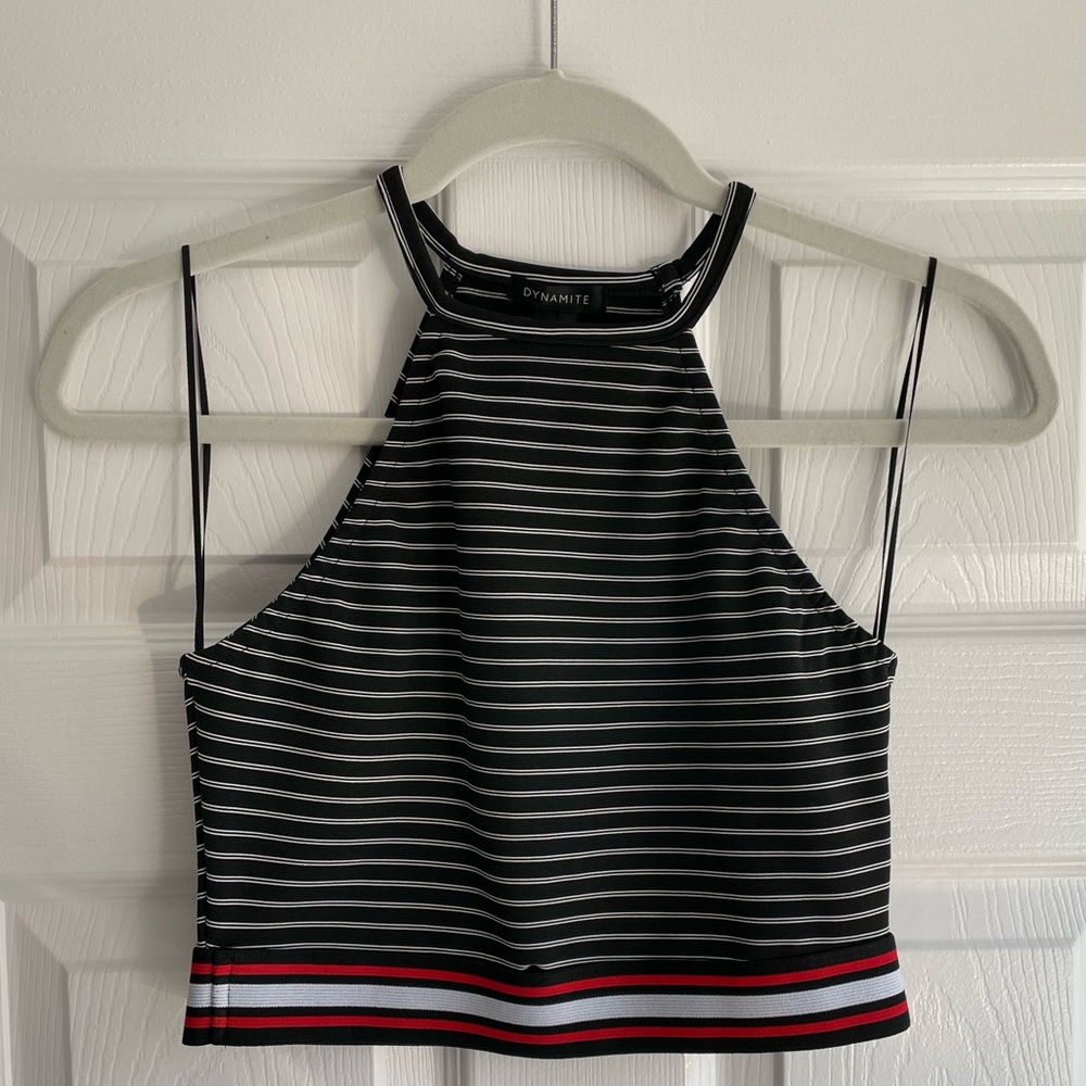Black White and Red Striped Cropped Tank